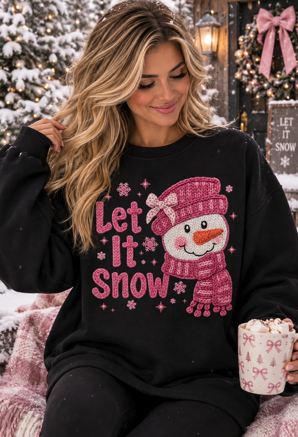 Let It Snow Faux Yarn Snowman Glitter Transfer